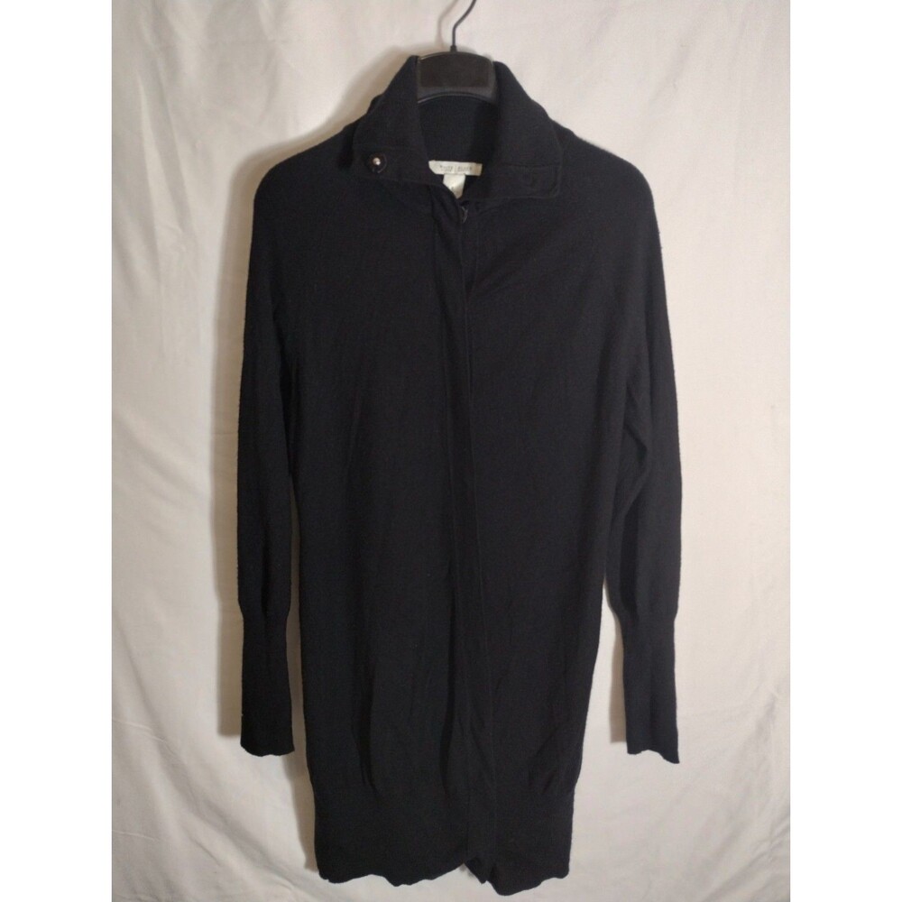 White House Black Market Longline Button Collar Cardigan Sweater Black Women L